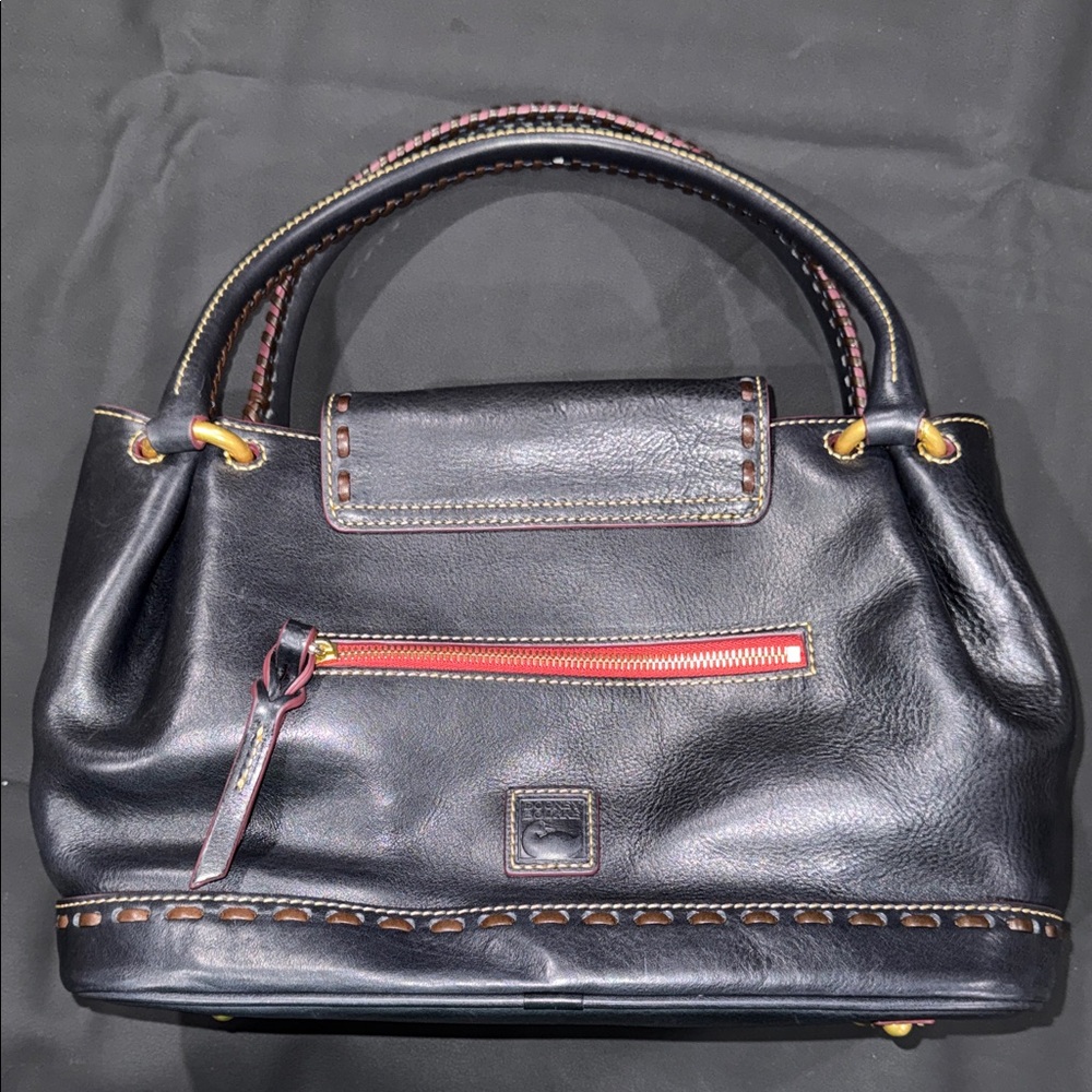 Dooney & Bourke Navy Florentine Leather Flap Satchel - Picture 4 of 17